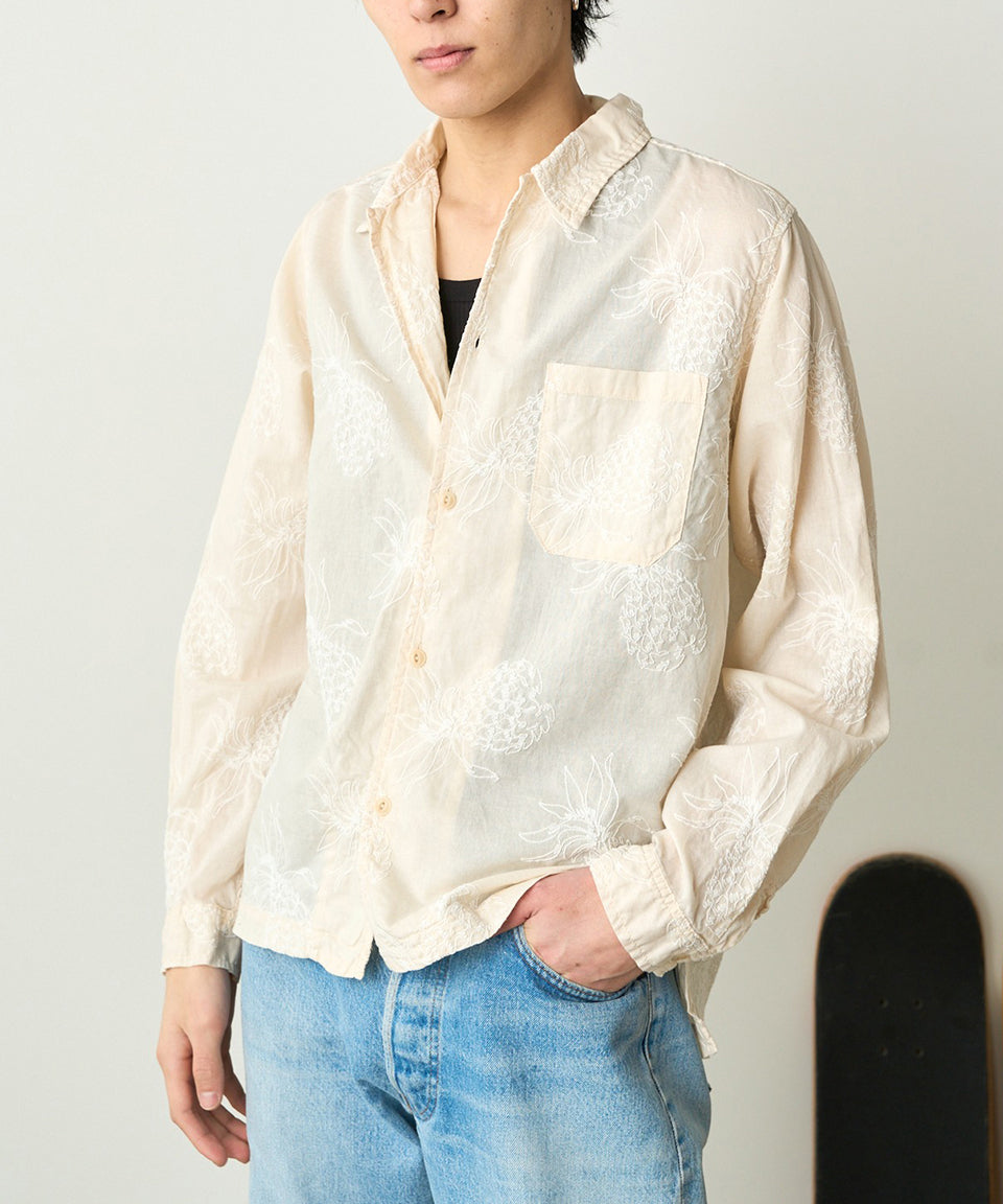 REMI RELIEF/レミレリーフ アロハ総柄刺繍SHIRT(パイナップル)