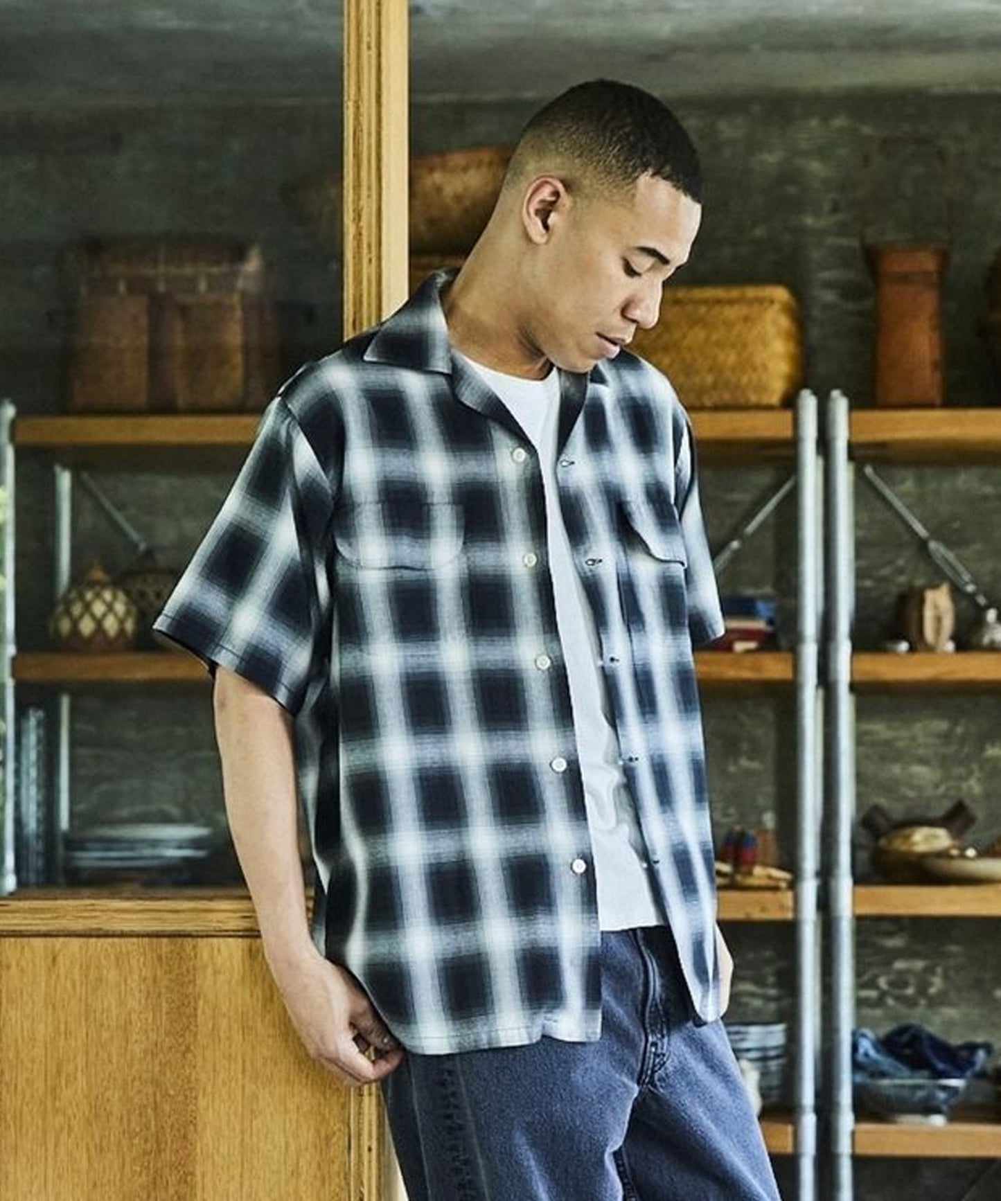 orSlow / OMBRE CHECK SHORT SLEEVE SHIRT BLACK / オンブレチェック ショートスリーブシャツ