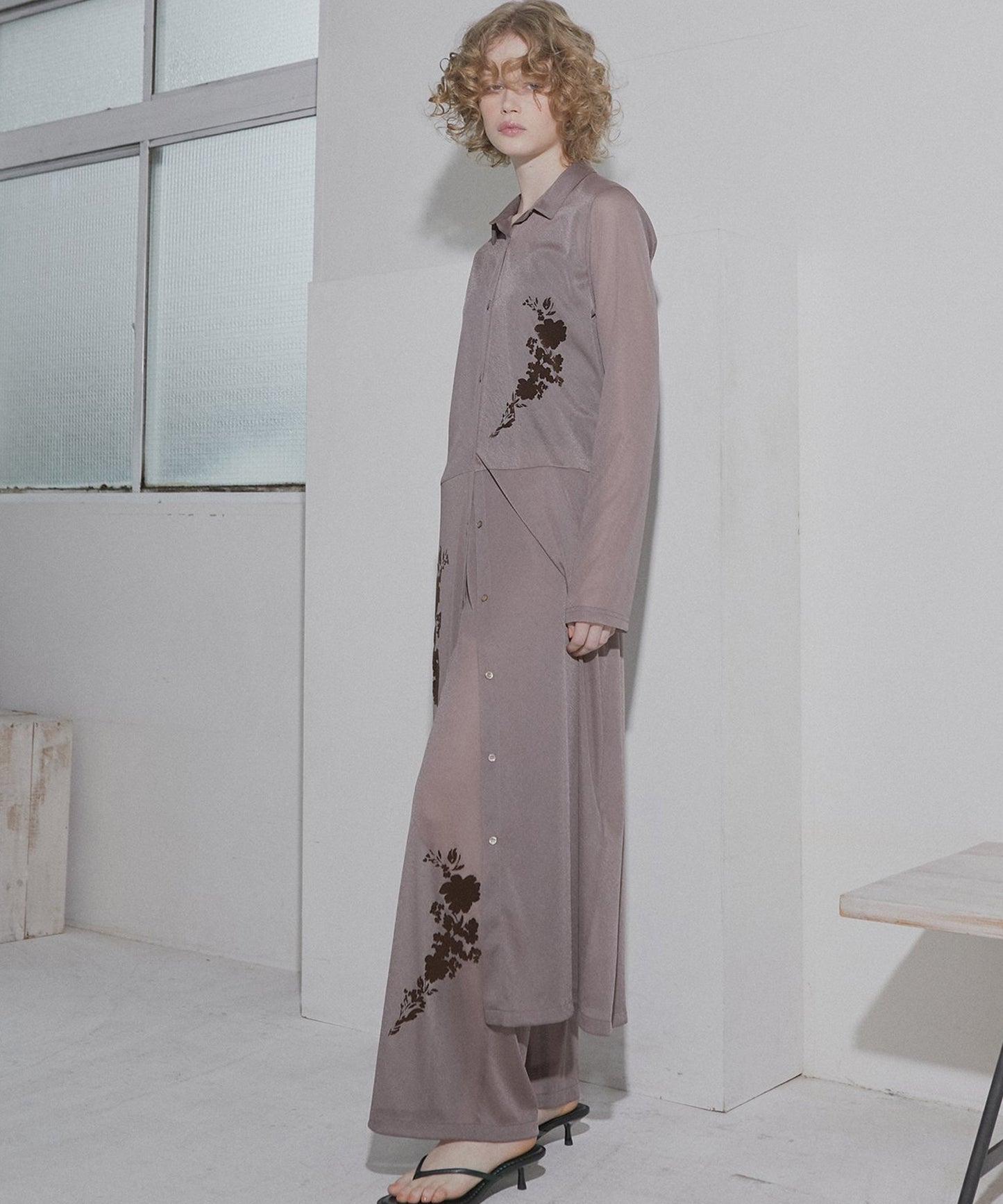 LE CIEL BLEU / Sheer Relax Pant w/Flocked Flower