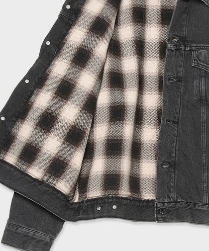 orSlow / ORGANIC COTTON FLANNEL CHECK LINING BLACK DENIM JACKET