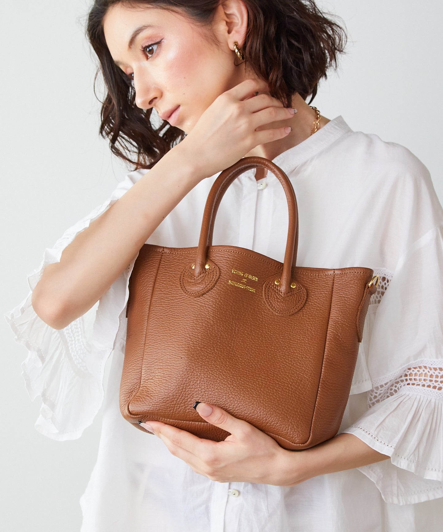 YOUNG & OLSEN / EMBOSSED LEATHER D TOTE S レザー ハンドバッグ レザーバッグ
