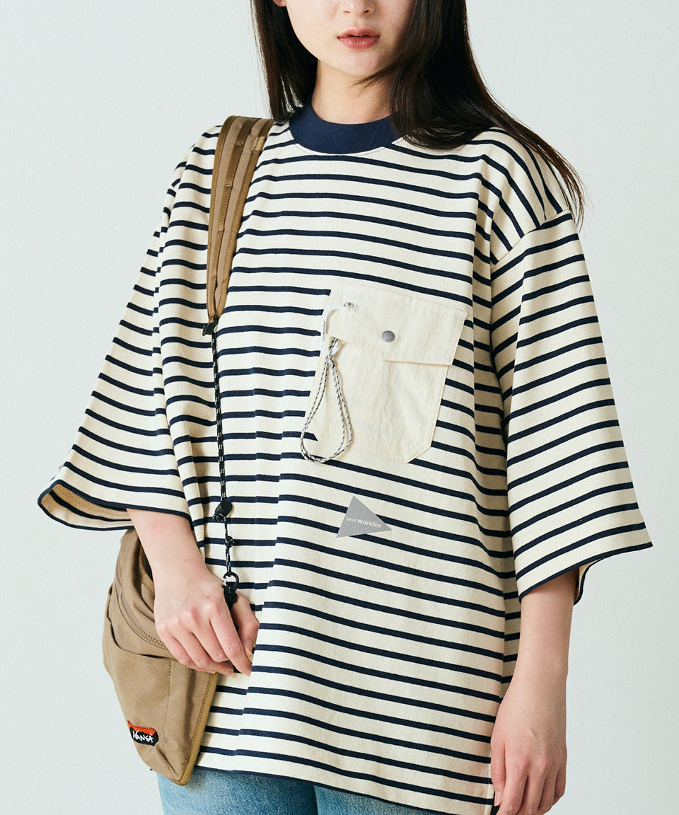 and wander/アンドワンダー Striped pocket H/S T Striped